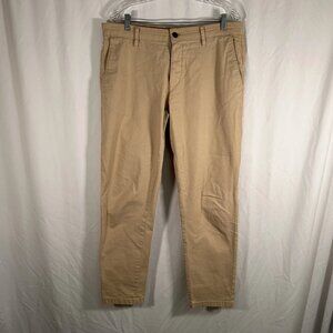 Zara Pants Men's 34 Khaki Denim Tan Pockets Cotton Blend Button Zip